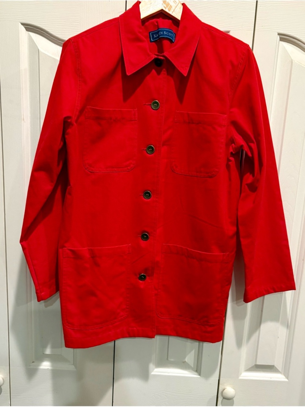 Karen Scott Coat Womens Small Red Long Sleeve 4 Pockets Classic Ladies
